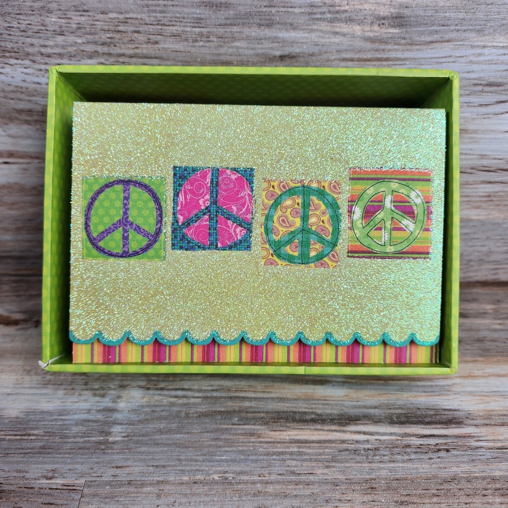 NEW Papyrus Glittery Peace Sign Advocate Artist With Envelopes Box Set of 14